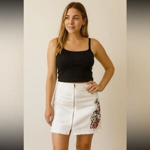 Honey Punch Embroidered Zip Up Skirt